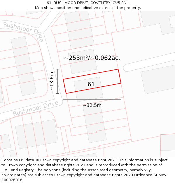 61, RUSHMOOR DRIVE, COVENTRY, CV5 8NL: Plot and title map