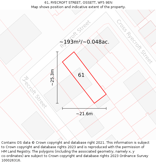61, RYECROFT STREET, OSSETT, WF5 9EN: Plot and title map