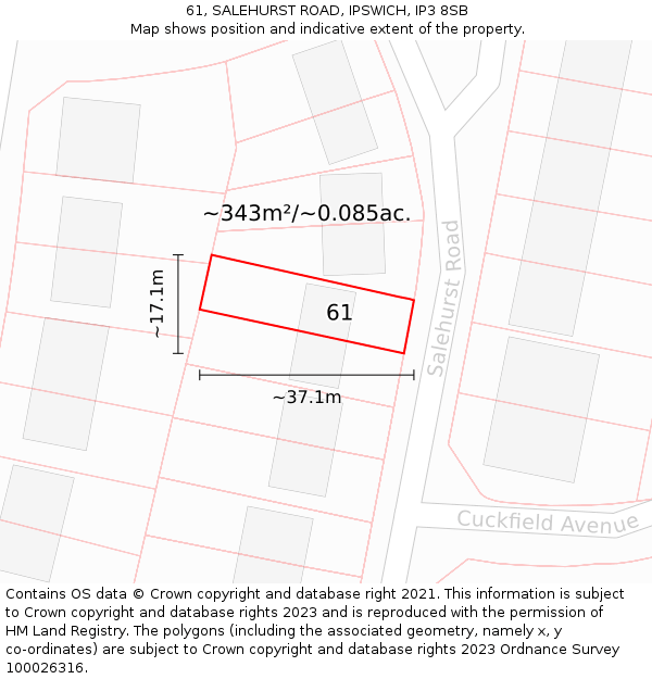61, SALEHURST ROAD, IPSWICH, IP3 8SB: Plot and title map