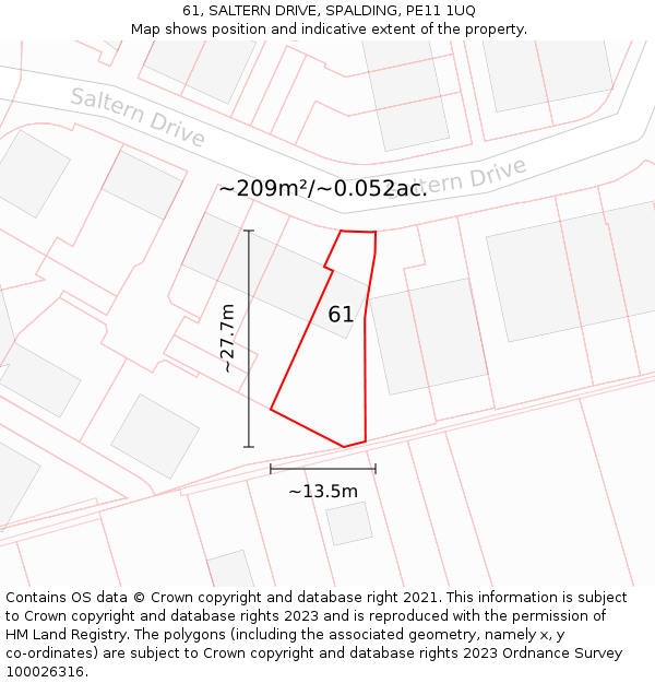 61, SALTERN DRIVE, SPALDING, PE11 1UQ: Plot and title map