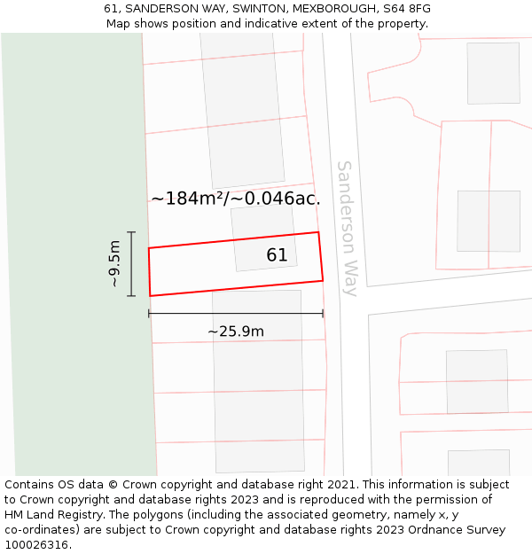61, SANDERSON WAY, SWINTON, MEXBOROUGH, S64 8FG: Plot and title map