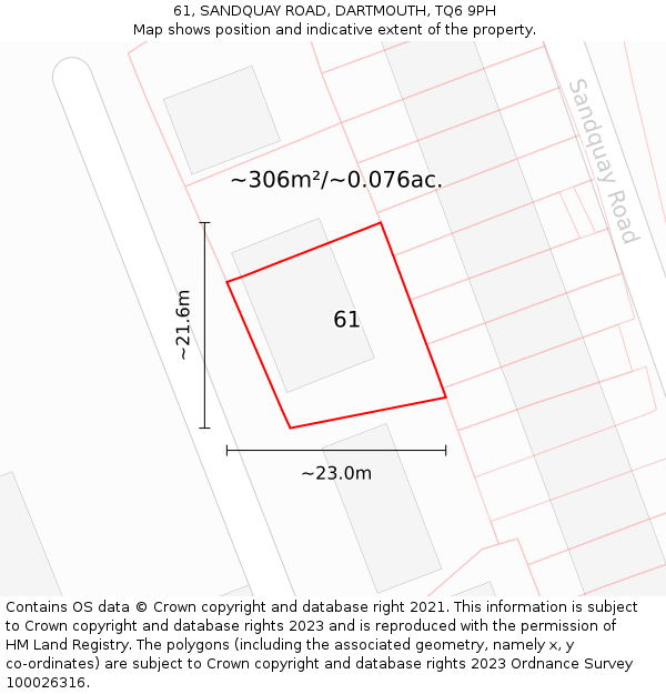 61, SANDQUAY ROAD, DARTMOUTH, TQ6 9PH: Plot and title map
