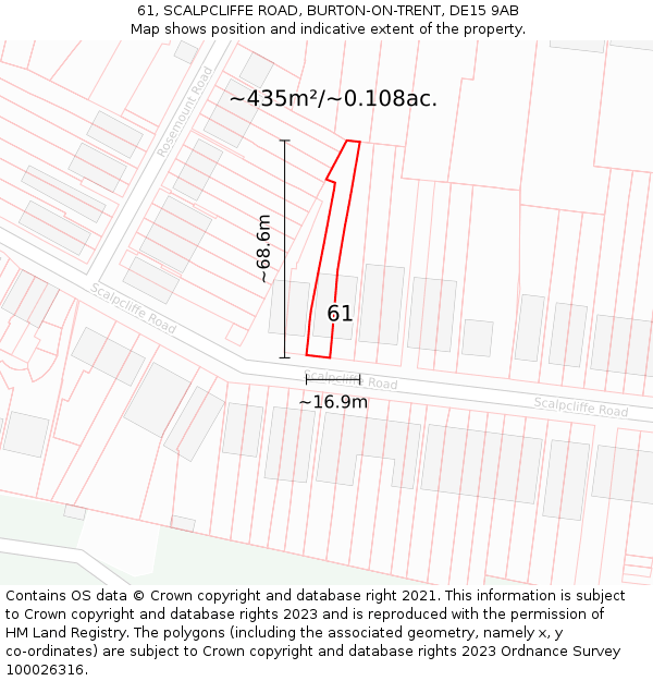 61, SCALPCLIFFE ROAD, BURTON-ON-TRENT, DE15 9AB: Plot and title map