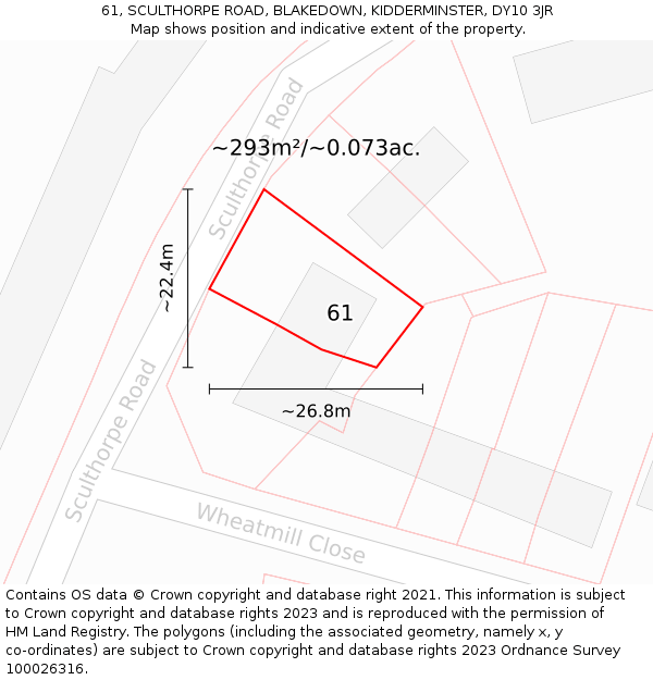 61, SCULTHORPE ROAD, BLAKEDOWN, KIDDERMINSTER, DY10 3JR: Plot and title map