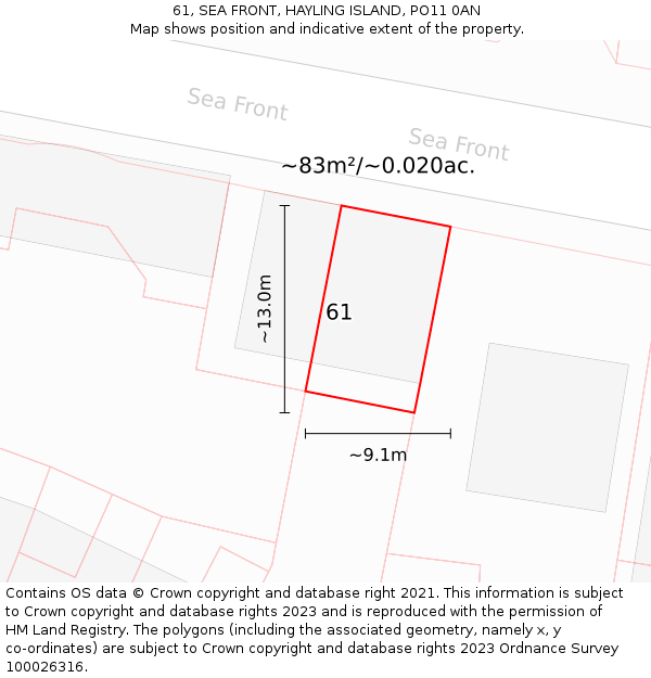 61, SEA FRONT, HAYLING ISLAND, PO11 0AN: Plot and title map