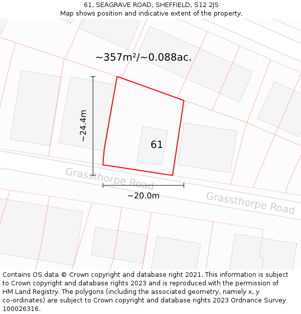 61, SEAGRAVE ROAD, SHEFFIELD, S12 2JS: Plot and title map