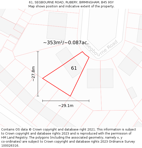 61, SEGBOURNE ROAD, RUBERY, BIRMINGHAM, B45 9SY: Plot and title map