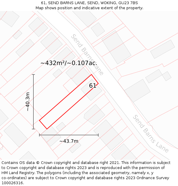 61, SEND BARNS LANE, SEND, WOKING, GU23 7BS: Plot and title map