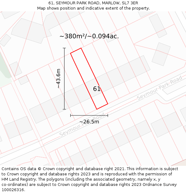 61, SEYMOUR PARK ROAD, MARLOW, SL7 3ER: Plot and title map