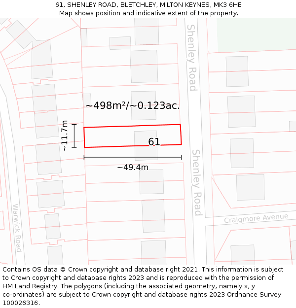 61, SHENLEY ROAD, BLETCHLEY, MILTON KEYNES, MK3 6HE: Plot and title map