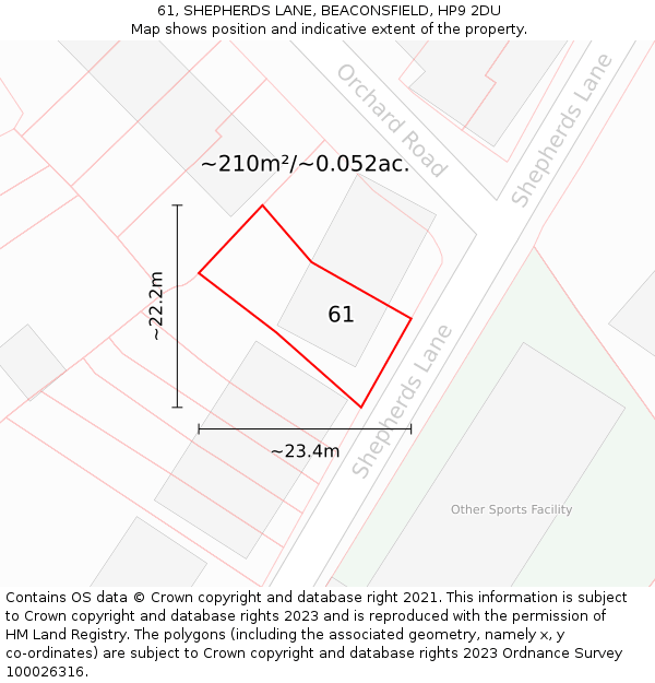 61, SHEPHERDS LANE, BEACONSFIELD, HP9 2DU: Plot and title map