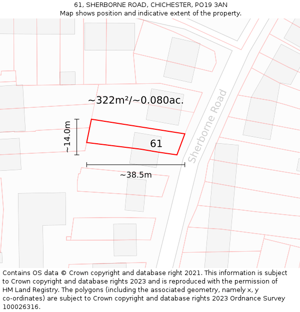 61, SHERBORNE ROAD, CHICHESTER, PO19 3AN: Plot and title map