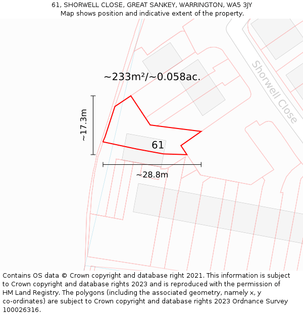 61, SHORWELL CLOSE, GREAT SANKEY, WARRINGTON, WA5 3JY: Plot and title map