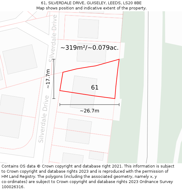 61, SILVERDALE DRIVE, GUISELEY, LEEDS, LS20 8BE: Plot and title map