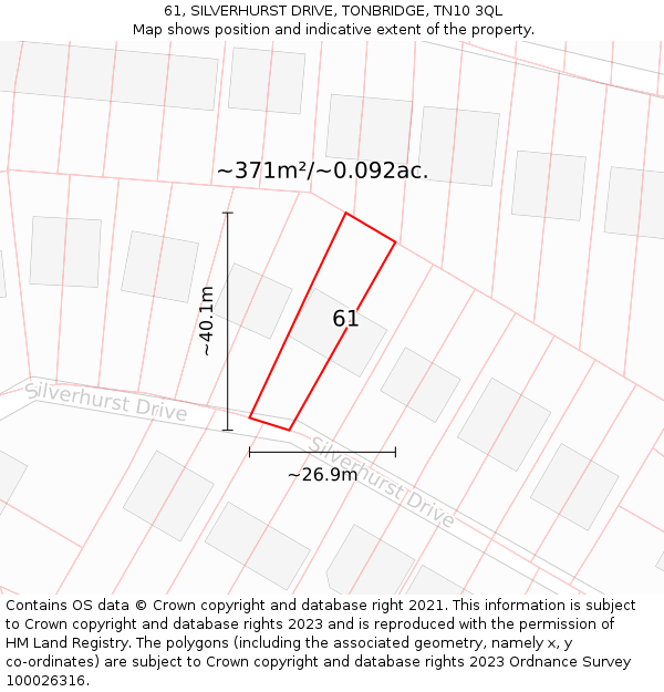 61, SILVERHURST DRIVE, TONBRIDGE, TN10 3QL: Plot and title map
