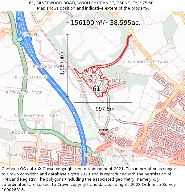61, SILVERWOOD ROAD, WOOLLEY GRANGE, BARNSLEY, S75 5RU: Plot and title map