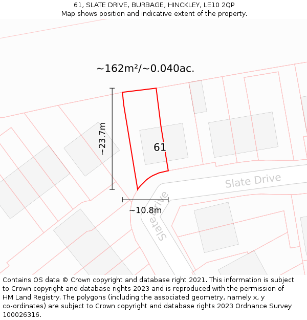 61, SLATE DRIVE, BURBAGE, HINCKLEY, LE10 2QP: Plot and title map