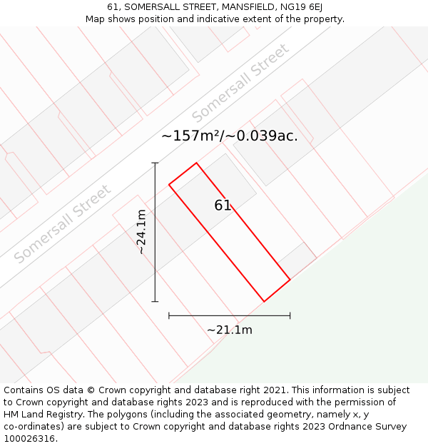 61, SOMERSALL STREET, MANSFIELD, NG19 6EJ: Plot and title map