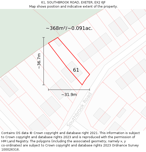 61, SOUTHBROOK ROAD, EXETER, EX2 6JF: Plot and title map