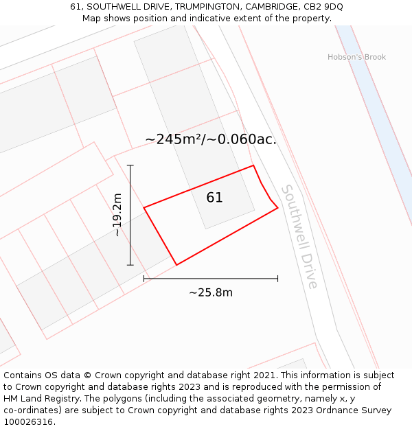 61, SOUTHWELL DRIVE, TRUMPINGTON, CAMBRIDGE, CB2 9DQ: Plot and title map