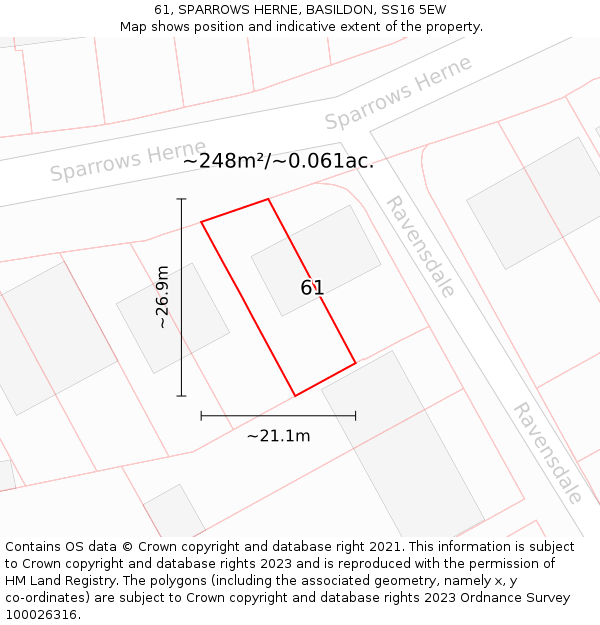 61, SPARROWS HERNE, BASILDON, SS16 5EW: Plot and title map