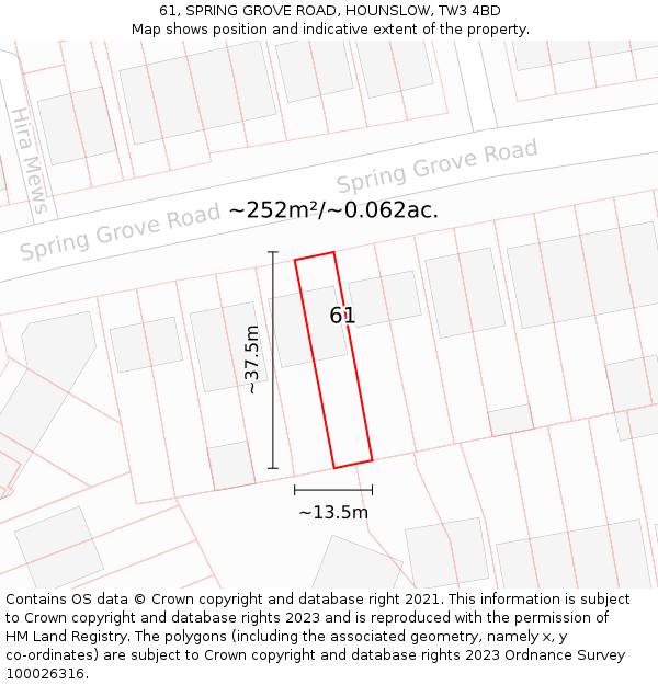 61, SPRING GROVE ROAD, HOUNSLOW, TW3 4BD: Plot and title map