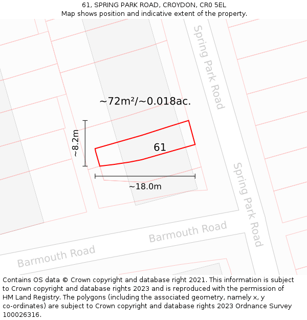 61, SPRING PARK ROAD, CROYDON, CR0 5EL: Plot and title map