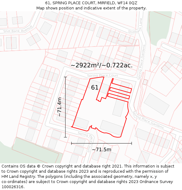61, SPRING PLACE COURT, MIRFIELD, WF14 0QZ: Plot and title map