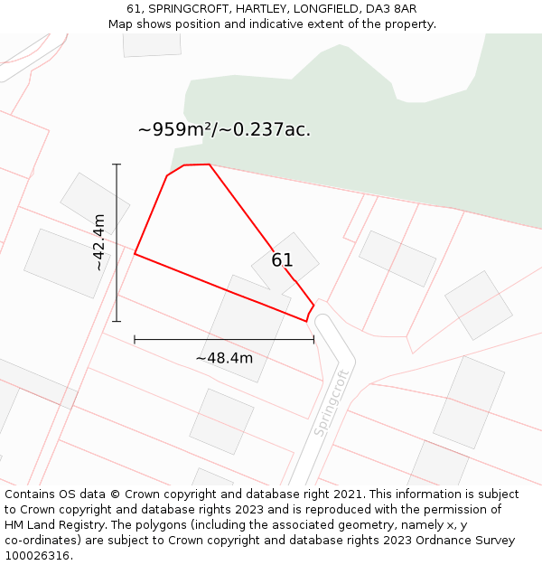 61, SPRINGCROFT, HARTLEY, LONGFIELD, DA3 8AR: Plot and title map