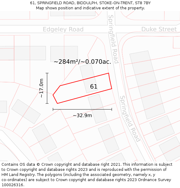61, SPRINGFIELD ROAD, BIDDULPH, STOKE-ON-TRENT, ST8 7BY: Plot and title map