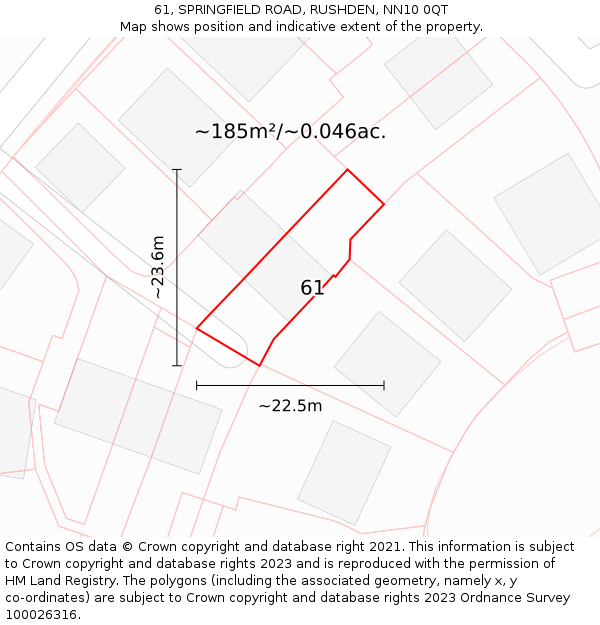 61, SPRINGFIELD ROAD, RUSHDEN, NN10 0QT: Plot and title map