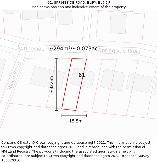 61, SPRINGSIDE ROAD, BURY, BL9 5JF: Plot and title map