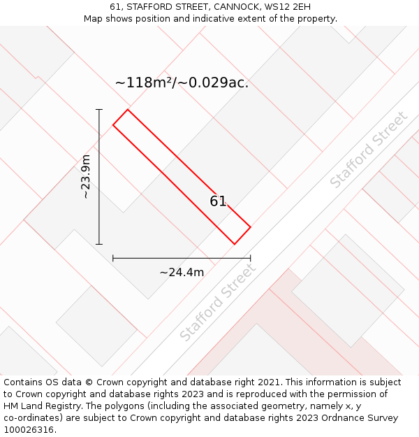 61, STAFFORD STREET, CANNOCK, WS12 2EH: Plot and title map