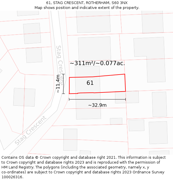 61, STAG CRESCENT, ROTHERHAM, S60 3NX: Plot and title map