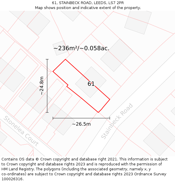 61, STAINBECK ROAD, LEEDS, LS7 2PR: Plot and title map