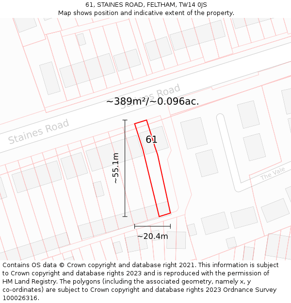 61, STAINES ROAD, FELTHAM, TW14 0JS: Plot and title map