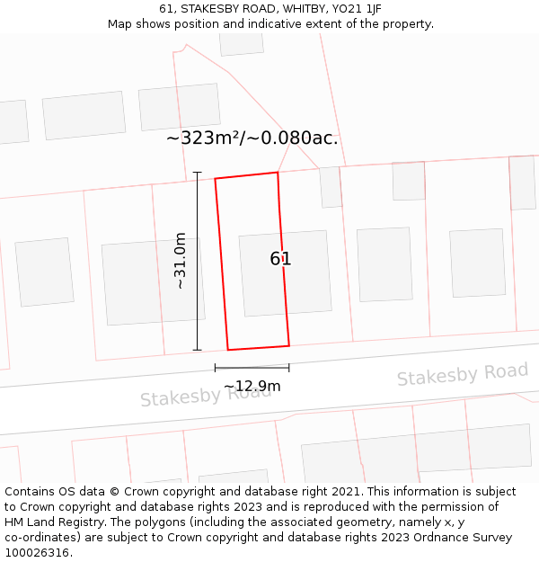 61, STAKESBY ROAD, WHITBY, YO21 1JF: Plot and title map
