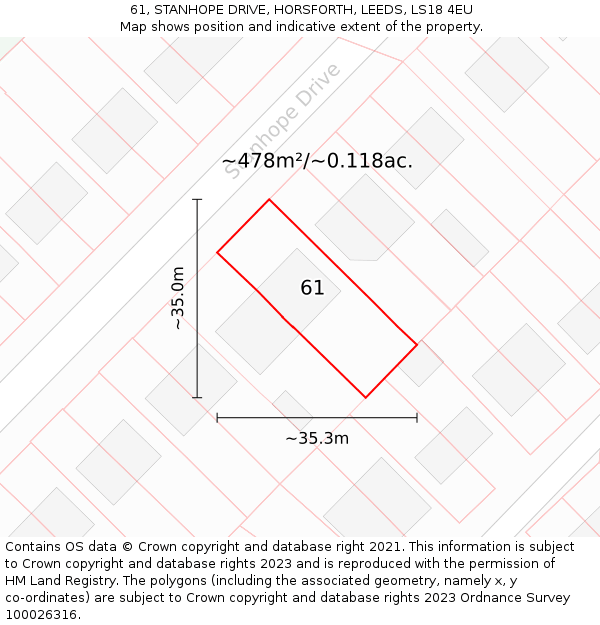61, STANHOPE DRIVE, HORSFORTH, LEEDS, LS18 4EU: Plot and title map