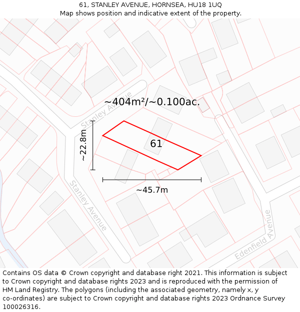 61, STANLEY AVENUE, HORNSEA, HU18 1UQ: Plot and title map