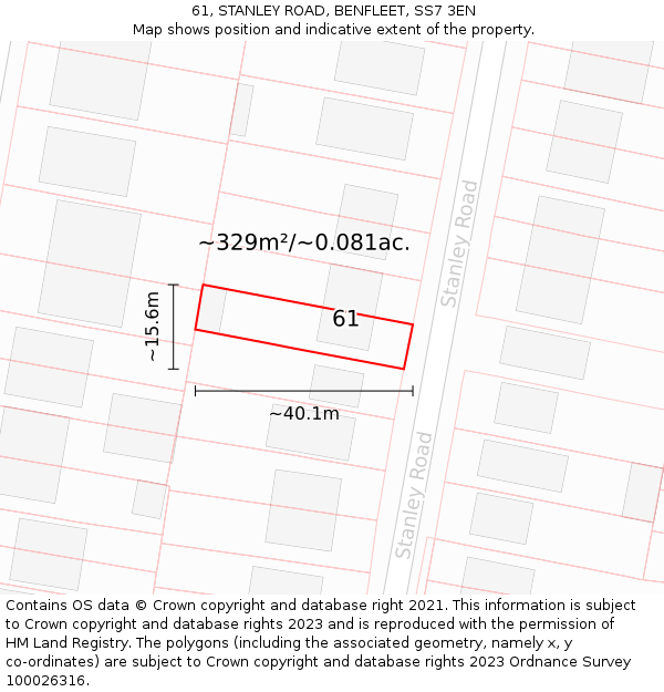 61, STANLEY ROAD, BENFLEET, SS7 3EN: Plot and title map