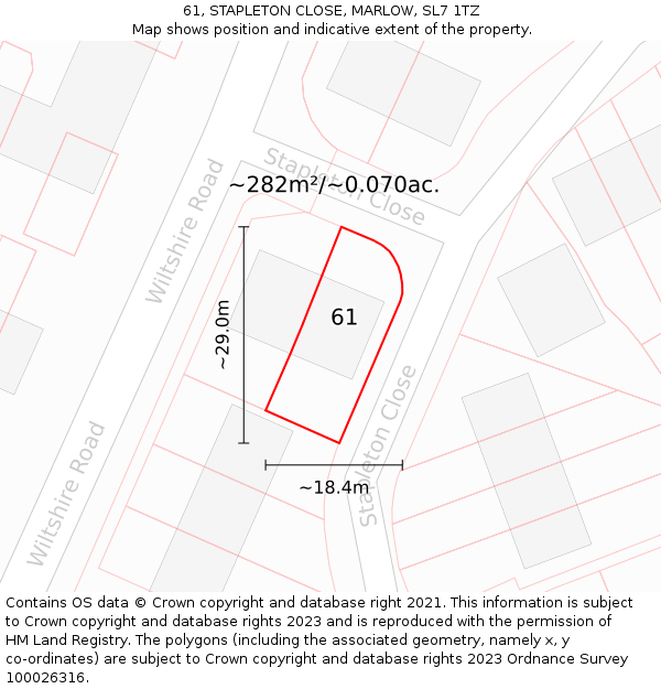 61, STAPLETON CLOSE, MARLOW, SL7 1TZ: Plot and title map