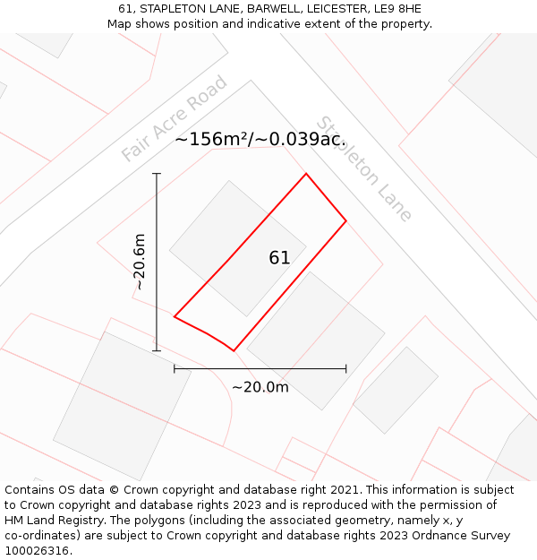 61, STAPLETON LANE, BARWELL, LEICESTER, LE9 8HE: Plot and title map