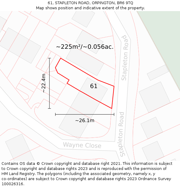61, STAPLETON ROAD, ORPINGTON, BR6 9TQ: Plot and title map