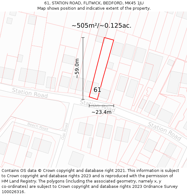 61, STATION ROAD, FLITWICK, BEDFORD, MK45 1JU: Plot and title map