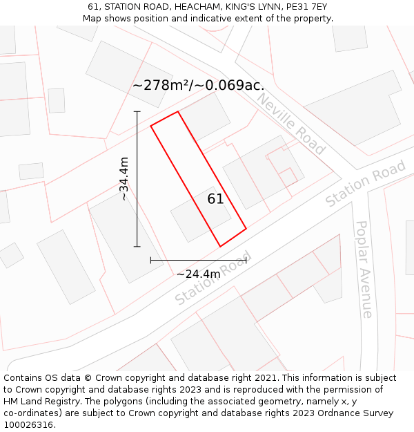 61, STATION ROAD, HEACHAM, KING'S LYNN, PE31 7EY: Plot and title map