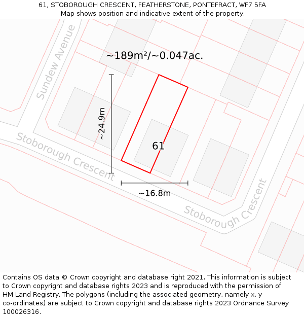 61, STOBOROUGH CRESCENT, FEATHERSTONE, PONTEFRACT, WF7 5FA: Plot and title map