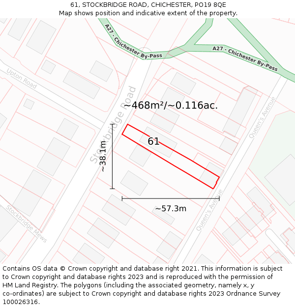 61, STOCKBRIDGE ROAD, CHICHESTER, PO19 8QE: Plot and title map
