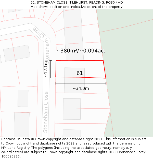 61, STONEHAM CLOSE, TILEHURST, READING, RG30 4HD: Plot and title map