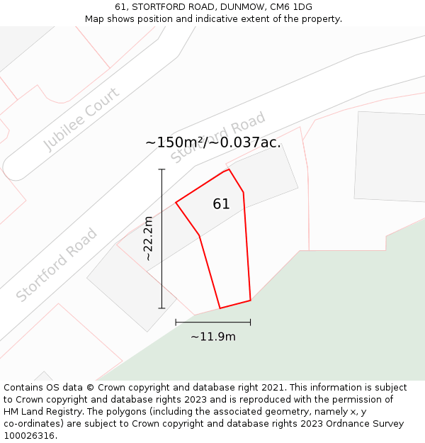 61, STORTFORD ROAD, DUNMOW, CM6 1DG: Plot and title map