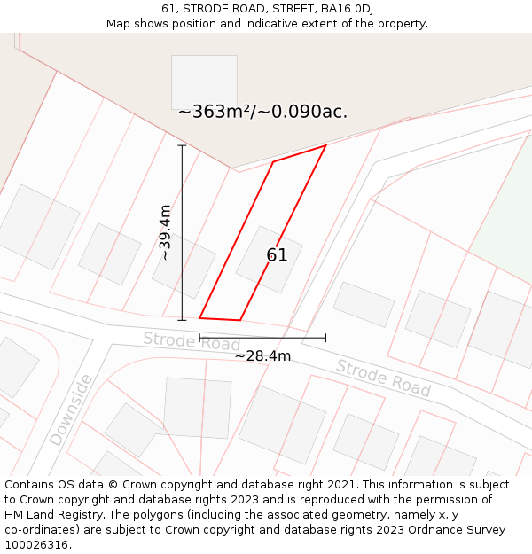 61, STRODE ROAD, STREET, BA16 0DJ: Plot and title map